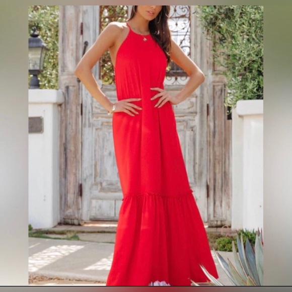 VICI boho chic red flowy maxi dress w/ halter neck & open strappy back NEW🎉SALE - Picture 4 of 11